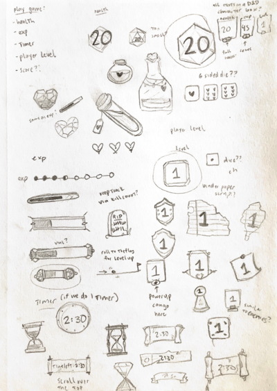 paper sketches of UI elements